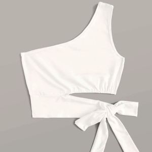 One-Shoulder Tie-Waist Crop Top